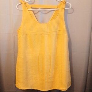 Nwt Scoop neck Tank top womens M Yellow White Strappy v-back Bow details Trapeze